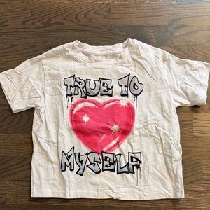 NWOT Zara White Short Sleeve Cropped Graphic Tee, Size 6-7